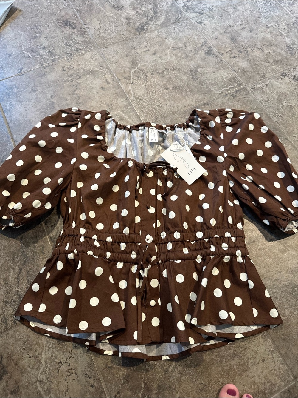 🥦 Brown Joie Polka Dot Peplum Top
